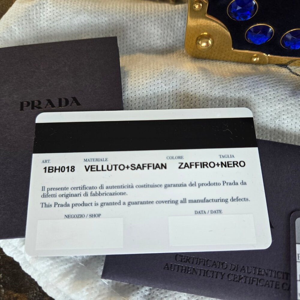 Prada Cahier Navy Blue Velvet City Calf Saffiano Leather Crystal Handbag Bag - Picture 12 of 12